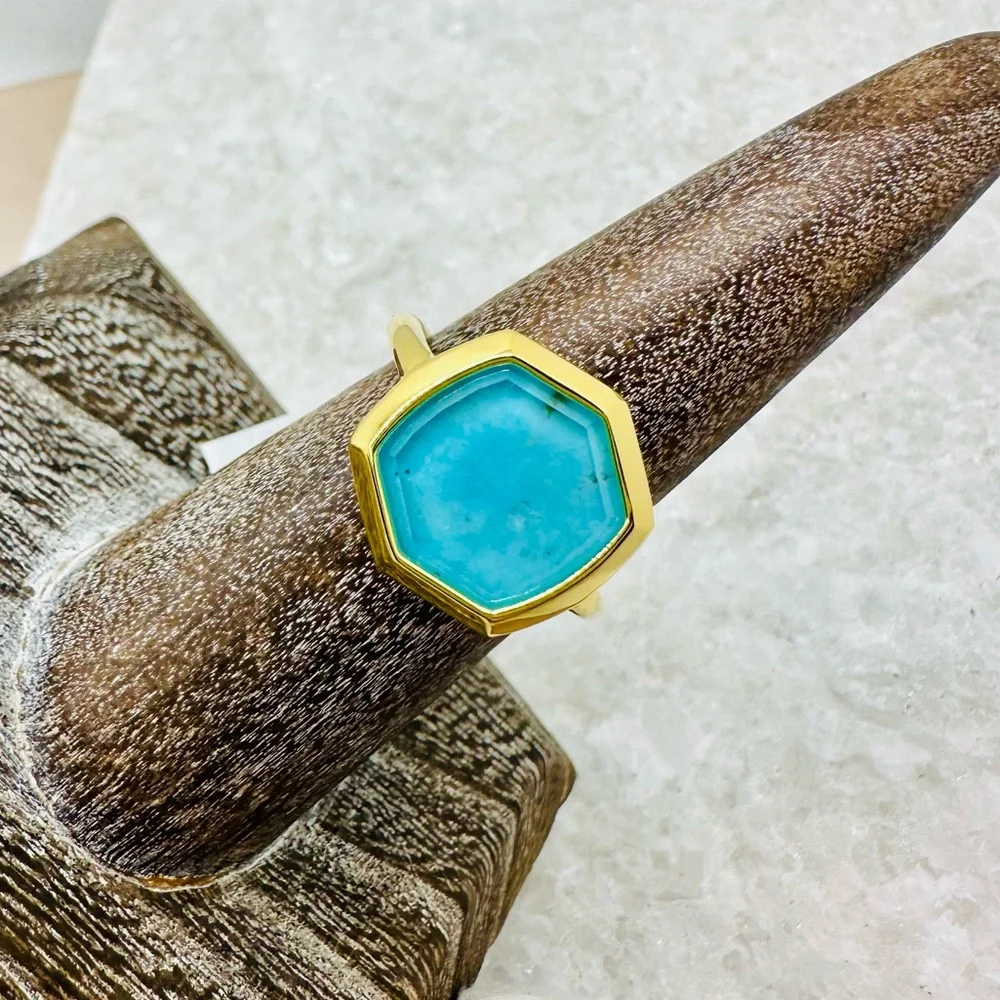 NEW! Kendra Scott Davis 18k Gold Vermeil Turquoise Cocktail Ring - Picture 15 of 17